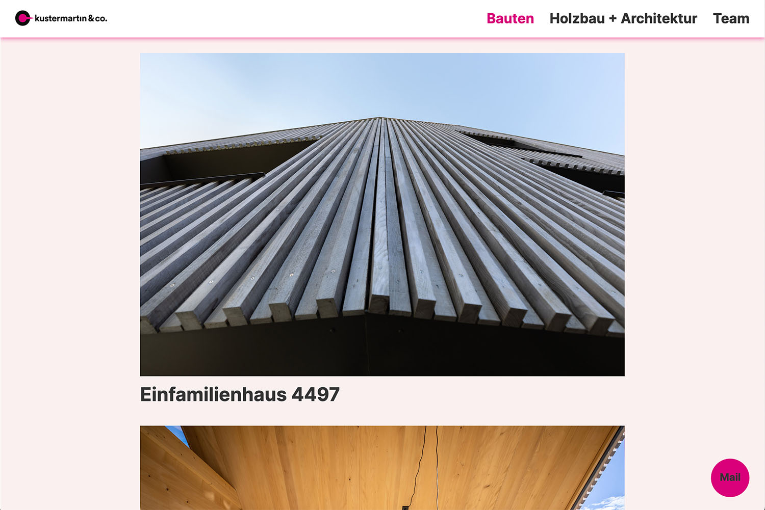 Screenshot der Startseite der neuen Website von kustermartin Holzbau und Architektur.
